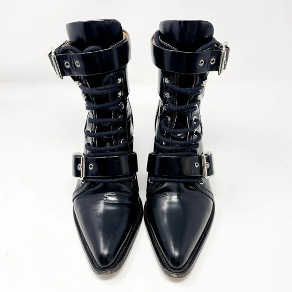 CHLOE Rylee Glossed Leather Ankle Boots Cut Out Black Size 37/7 - Picture 5 of 13